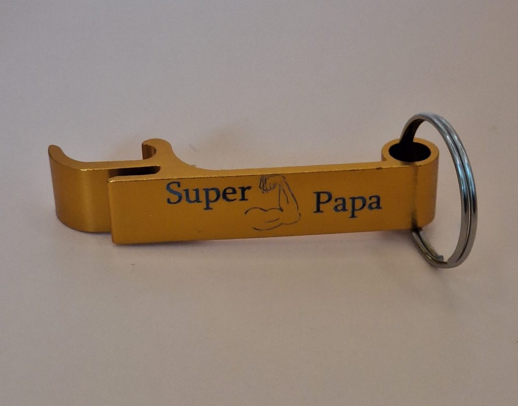 Porte clés alu jaune "Super papa"