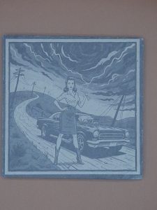 sous-verre ardoise pin-up vintage mecanicienne voiture