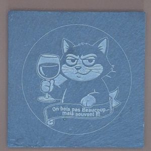 Sous-verre ardoise humour – Chat amateur de vin