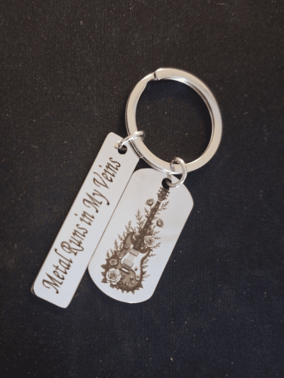 Porte-clés Metal Runs in My Veins double plaque en acier inoxydable 316L