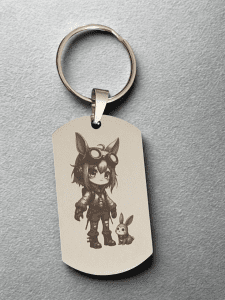 Porte-clés steampunk aviateur gravé au laser sur acier inoxydable