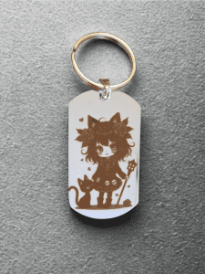 Porte-clés fille chat noir sorcière gravure laser acier inoxydable 316L, style gothique kawaii