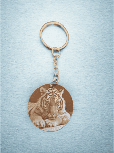 Porte-clés tigre photo-réaliste gravé au laser sur acier inoxydable 316L